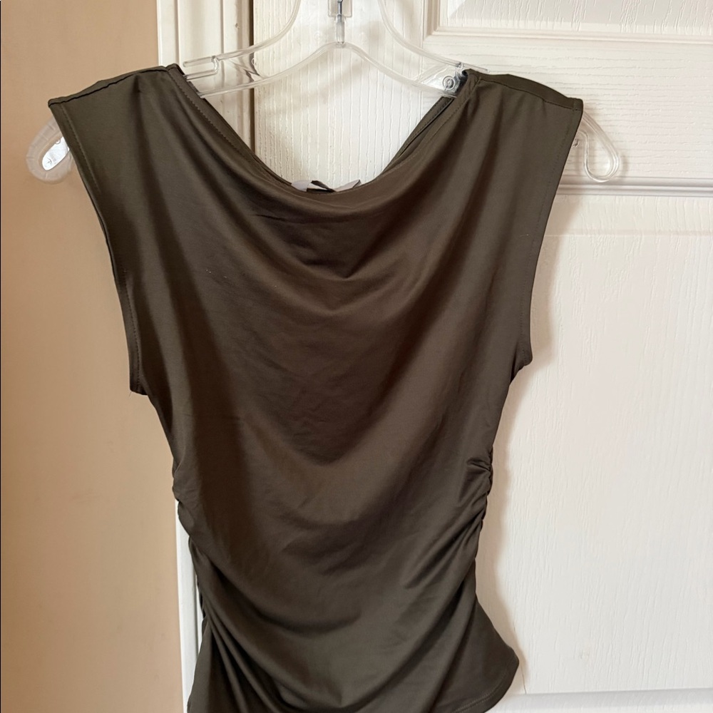 h&m olive color cowl neck top XS new